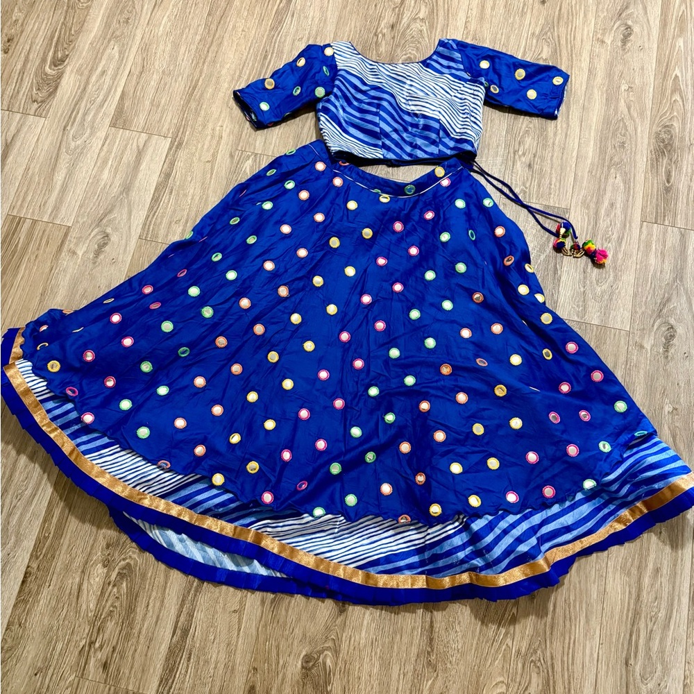 Blue and white mirror work Chaniya Choli